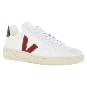 Veja V-12 leather sneakers in white with the Marsala (red) V logo Mens Size 11
